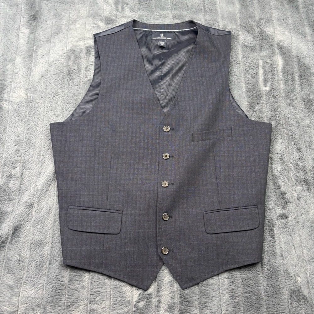 Hart Schaffner Marx Mens Wool Suit Vest Gray Glen Check Size L 14328